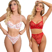 Supply  Sexy Underwear New Love Embroidered Mesh White Perspective Three-point Suit Women main image 2