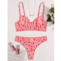 Supply  Sexy Underwear New Love Embroidered Mesh White Perspective Three-point Suit Women sku image 1