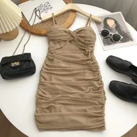 Slight Chubby Kink Cross-pleated Belt Chest Pad Dress Women's Summer New Sexy Hot Girl Hip Short Skirt main image 3