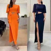 New   Women's Elegant Fashion Backless Split Short Sleeve High Waist Dress 661 main image 4