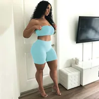 Hot Selling Casual Sports Fitness Running Exercise High Elastic Tight Elastic Small Strapless Shorts Two-piece Set main image 3