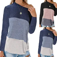 New Women's Casual Bat Sleeve Round Neck Loose Color-matching Kink Top T-shirt main image 1