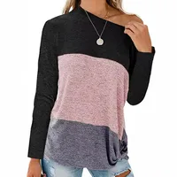New Women's Casual Bat Sleeve Round Neck Loose Color-matching Kink Top T-shirt main image 2