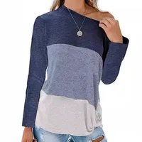 New Women's Casual Bat Sleeve Round Neck Loose Color-matching Kink Top T-shirt main image 3