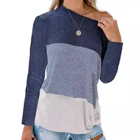New Women's Casual Bat Sleeve Round Neck Loose Color-matching Kink Top T-shirt main image 5