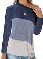 New Women's Casual Bat Sleeve Round Neck Loose Color-matching Kink Top T-shirt sku image 3