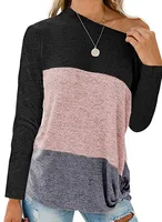 New Women's Casual Bat Sleeve Round Neck Loose Color-matching Kink Top T-shirt sku image 10