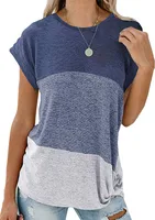 New Women's Casual Bat Sleeve Round Neck Loose Color-matching Kink Top T-shirt sku image 18