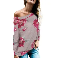 Autumn And Winter New Printed Long-sleeved Shoulder T-shirt Leopard Snake Plaid Cross Shoulder Top main image 4