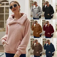 Designed Fall/Winter Lamb Fleece Asymmetric Lapel Pullover Solid Color Thickened Sweater Fleece Top Women main image 1