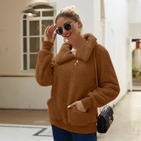 Designed Fall/Winter Lamb Fleece Asymmetric Lapel Pullover Solid Color Thickened Sweater Fleece Top Women sku image 4