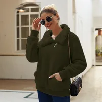 Designed Fall/Winter Lamb Fleece Asymmetric Lapel Pullover Solid Color Thickened Sweater Fleece Top Women sku image 15