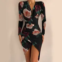 Independent Station Wish  Autumn And Winter Sexy Long-Sleeved V Neck Hip-Covering Printed Dress Women's Clothing 661 main image 1