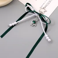 1 Piece Cute Modern Style Classic Style Fox Bow Knot Imitation Pearl Alloy Women's Spring Ring Trigger Clasp Closure Bag Pendant Keychain sku image 2