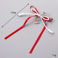 1 Piece Cute Modern Style Classic Style Heart Shape Bow Knot Imitation Pearl Alloy Women's Heart Clasp Closure Bag Pendant Keychain main image 2