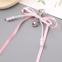1 Piece Cute Modern Style Classic Style Heart Shape Bow Knot Imitation Pearl Alloy Women's Heart Clasp Closure Bag Pendant Keychain main image 3
