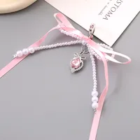 1 Piece Cute Modern Style Classic Style Heart Shape Bow Knot Imitation Pearl Alloy Women's Heart Clasp Closure Bag Pendant Keychain sku image 5