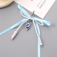 1 Piece Cute Modern Style Classic Style Heart Shape Bow Knot Imitation Pearl Alloy Women's Heart Clasp Closure Bag Pendant Keychain sku image 4