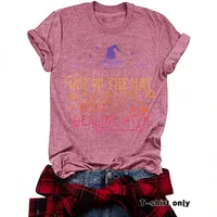 Fashionable Short Sleeve Halloween T-Shirt Women's Cute Print Witch Top Street Style Round Neck Cotton Polyester Blend main image 2