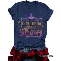 Fashionable Short Sleeve Halloween T-Shirt Women's Cute Print Witch Top Street Style Round Neck Cotton Polyester Blend main image 4