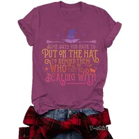 Fashionable Short Sleeve Halloween T-Shirt Women's Cute Print Witch Top Street Style Round Neck Cotton Polyester Blend main image 5
