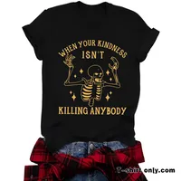 Fashionable Short Sleeve Skeleton Halloween Pattern Summer European Women's T-shirt Top Round Neck Cotton Polyester Blend main image 1