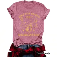 Fashionable Short Sleeve Skeleton Halloween Pattern Summer European Women's T-shirt Top Round Neck Cotton Polyester Blend main image 2
