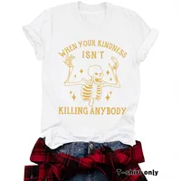 Fashionable Short Sleeve Skeleton Halloween Pattern Summer European Women's T-shirt Top Round Neck Cotton Polyester Blend main image 3