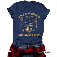 Fashionable Short Sleeve Skeleton Halloween Pattern Summer European Women's T-shirt Top Round Neck Cotton Polyester Blend main image 4
