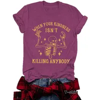 Fashionable Short Sleeve Skeleton Halloween Pattern Summer European Women's T-shirt Top Round Neck Cotton Polyester Blend main image 5