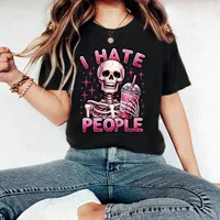 Cute Skeleton Halloween Print Loose Short Sleeve Round Neck T-Shirt Women Casual Comfortable Cotton Polyester Top main image 1
