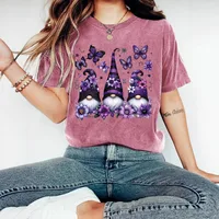 Purple Magic Hat Halloween Print Round Neck Short Sleeve Women's T-shirt Loose Fashion Top Street Style Cotton Polyester Blend main image 1