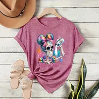 Loose Short Sleeve Round Neck Women's T-shirt Colorful Sugar Skull Halloween Pattern Street Style High Street Fashion E-commerce main image 2