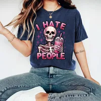 Cute Skeleton Halloween Print Loose Short Sleeve Round Neck T-Shirt Women Casual Comfortable Cotton Polyester Top main image 4
