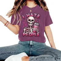 Cute Skeleton Halloween Print Loose Short Sleeve Round Neck T-Shirt Women Casual Comfortable Cotton Polyester Top main image 5