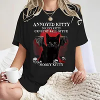 Fashionable Short Sleeve T-Shirt Women's Halloween Horror Devil Cat Summer Top Street Style Round Neck Print Cotton Polyester main image 1