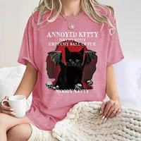 Fashionable Short Sleeve T-Shirt Women's Halloween Horror Devil Cat Summer Top Street Style Round Neck Print Cotton Polyester main image 2