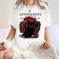 Fashionable Short Sleeve T-Shirt Women's Halloween Horror Devil Cat Summer Top Street Style Round Neck Print Cotton Polyester main image 3