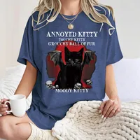 Fashionable Short Sleeve T-Shirt Women's Halloween Horror Devil Cat Summer Top Street Style Round Neck Print Cotton Polyester main image 4