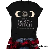 Loose Summer Short Sleeve Women's T-shirt Halloween Print Witch Astral Projection Illustration Fashionable Casual Round Neck main image 1