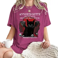 Fashionable Short Sleeve T-Shirt Women's Halloween Horror Devil Cat Summer Top Street Style Round Neck Print Cotton Polyester main image 5