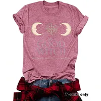 Loose Summer Short Sleeve Women's T-shirt Halloween Print Witch Astral Projection Illustration Fashionable Casual Round Neck main image 2