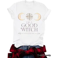 Loose Summer Short Sleeve Women's T-shirt Halloween Print Witch Astral Projection Illustration Fashionable Casual Round Neck main image 3