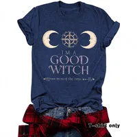 Loose Summer Short Sleeve Women's T-shirt Halloween Print Witch Astral Projection Illustration Fashionable Casual Round Neck main image 4