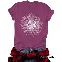 Loose Casual Short Sleeve Round Neck T-Shirt Women's Fashionable Daisy Print Cotton Polyester Blend Street Style Top main image 1