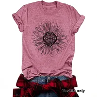 Loose Casual Short Sleeve Round Neck T-Shirt Women's Fashionable Daisy Print Cotton Polyester Blend Street Style Top main image 2