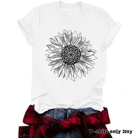 Loose Casual Short Sleeve Round Neck T-Shirt Women's Fashionable Daisy Print Cotton Polyester Blend Street Style Top main image 3