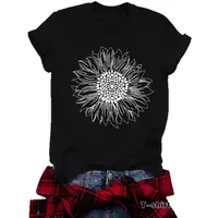 Loose Casual Short Sleeve Round Neck T-Shirt Women's Fashionable Daisy Print Cotton Polyester Blend Street Style Top main image 5