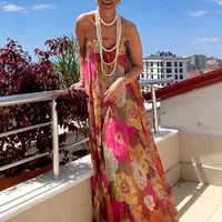 Elegant High Waist Ankle-Length Princess Dress In Hot Pink With Sleeveless Strapless European Style Fashionable Commute Design main image 2