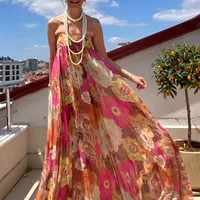 Elegant High Waist Ankle-Length Princess Dress In Hot Pink With Sleeveless Strapless European Style Fashionable Commute Design main image 4